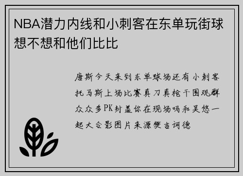 NBA潜力内线和小刺客在东单玩街球 想不想和他们比比