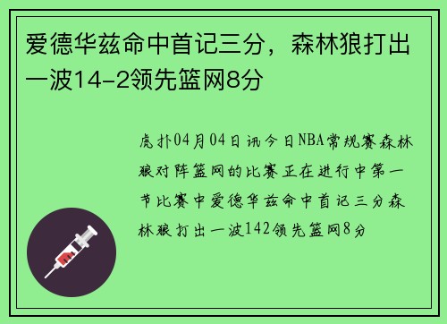 爱德华兹命中首记三分，森林狼打出一波14-2领先篮网8分