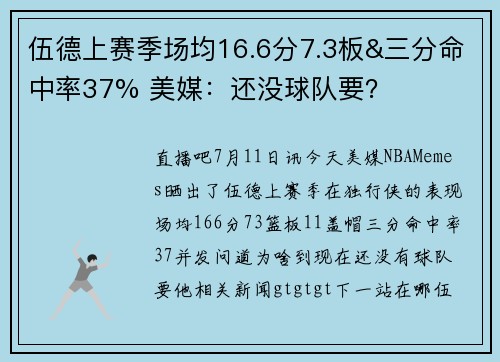 伍德上赛季场均16.6分7.3板&三分命中率37% 美媒：还没球队要？